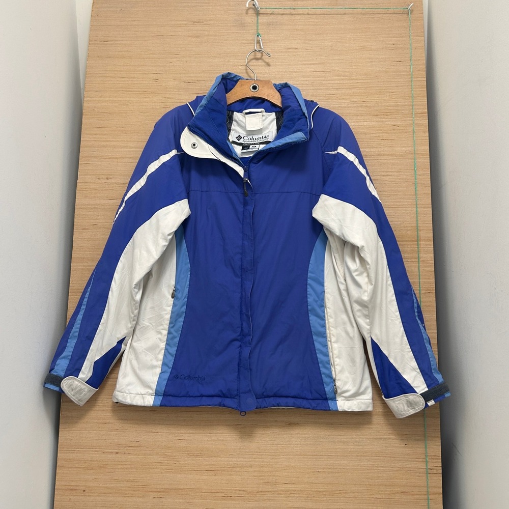 Columbia Omni-Tech Women Blue White Colorblock Ski Jacket Hooded Medium